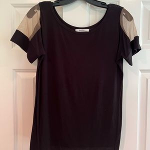Bailey 44 black womens ss top with tan sheer sleeves